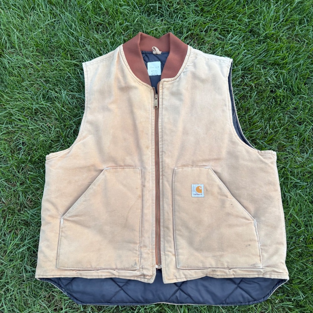 A+ Carhartt V01 BRN Duck Canvas Quilted Lined Vest Mens XL Brown Made in USA